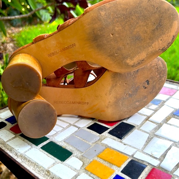 Rebecca Minkoff suede lace up open toe chunky wood column heels - Picture 7 of 7